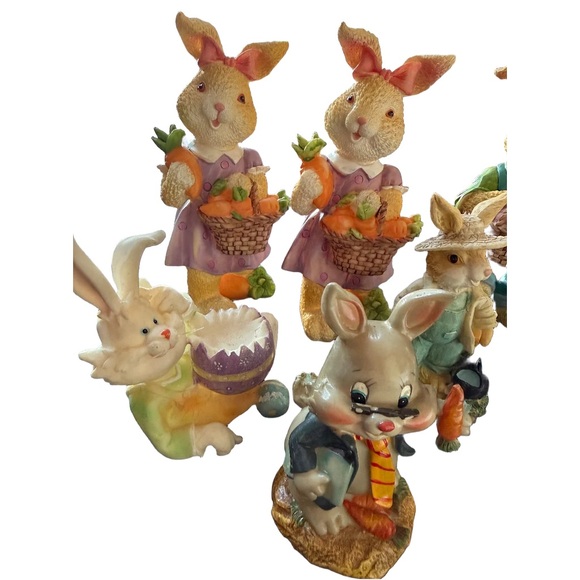 Easter Bunny Figurine Lot Spring Decor Rabbits Carrots Vintage Style Set - Picture 2 of 3